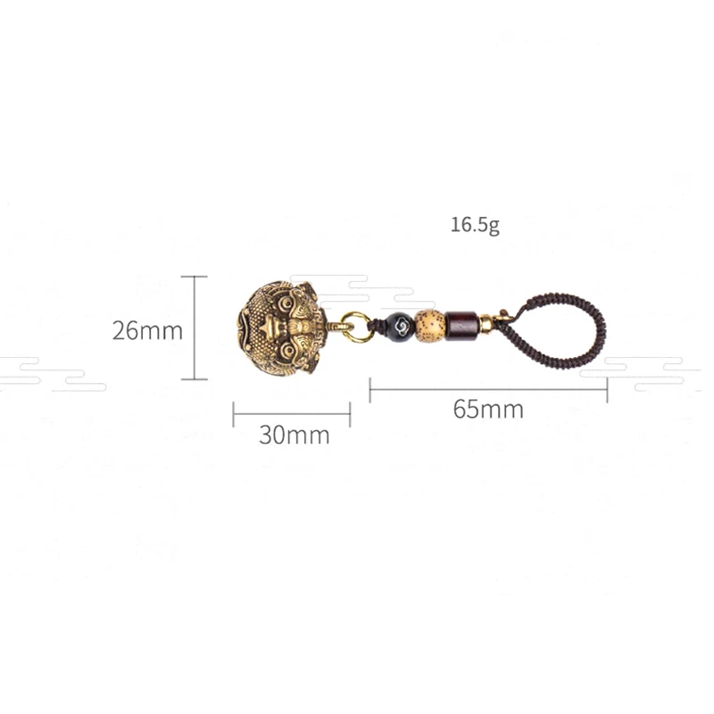 Vintage Brass Beast Pixiu Bell Car Keyring Hangings Jewelry Chinese Style Luxury Keychains Pendants Motocycle Key Chain Lanyard images - 6