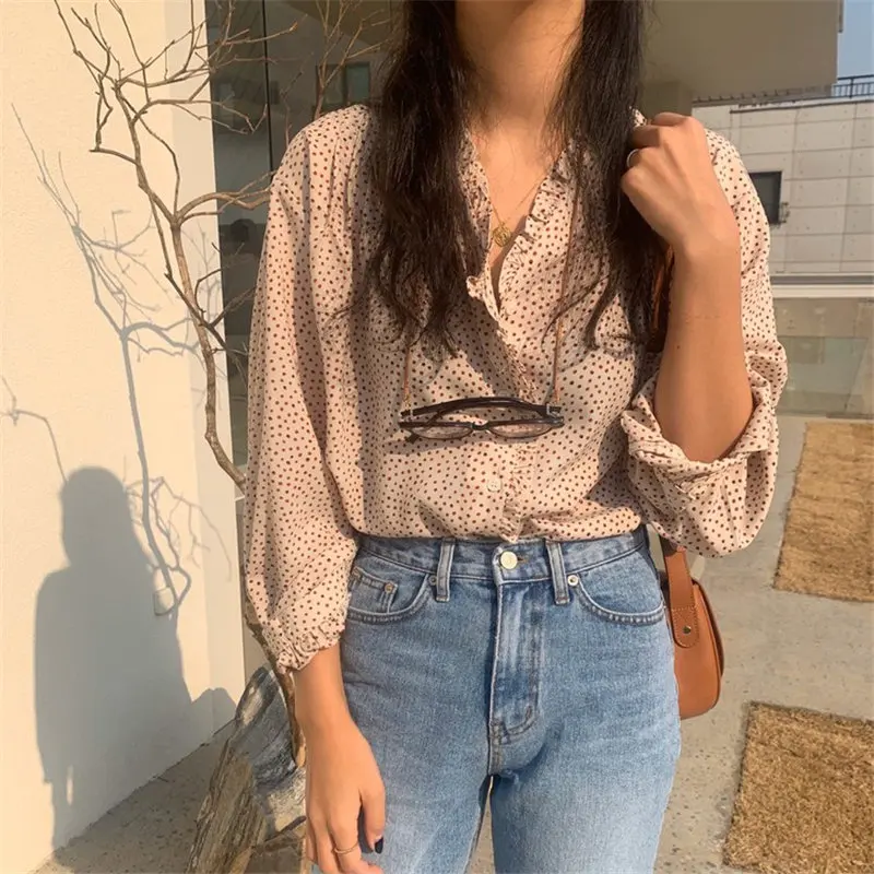 Hzirip шикарные корейские рубашки в горошек с оборками универсальные милые 2020