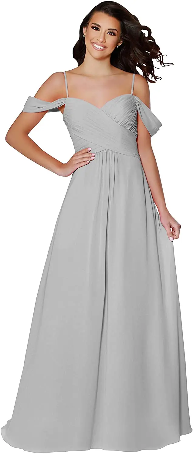 

Women's Elegant Off The Shoulder Long Bridesmaid Dresses A-Line Prom Gowns Chiffon Formal Evening Dress