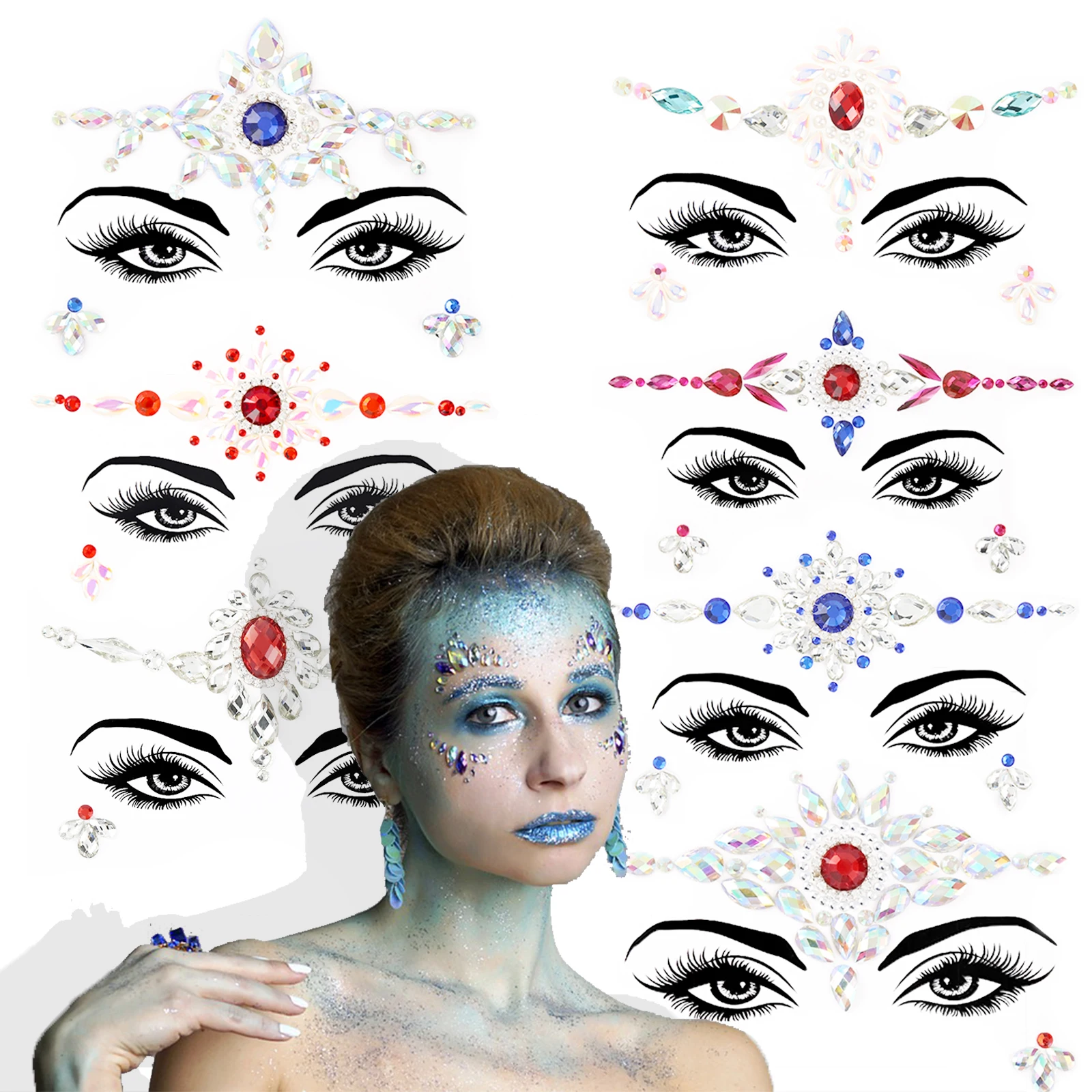 Праздничные украшения для лица прозрачная наклейка тела Самоцветы макияжа