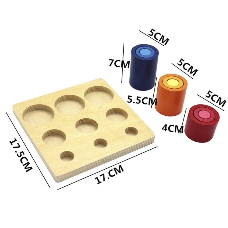 

Wooden Montessori Rainbow Building Blocks Round Ladder Cylinder Shape Color Cognitive Sensory Toy Teaching Aids Educational Toys