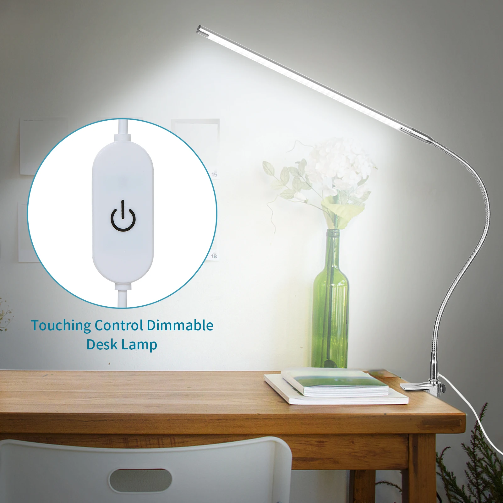 

10W USB Clip-on Desk Lamp LEDs White Lighting Touch Control Dimmable LEDs Reading Light for Bed Headboard Office Workbench