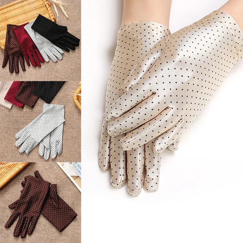

Hot Sale Women Fashion High-End Sunscreen Protective Gloves Stylish Polka Dot Elastic Spandex Protective Gloves Outdoor Driving