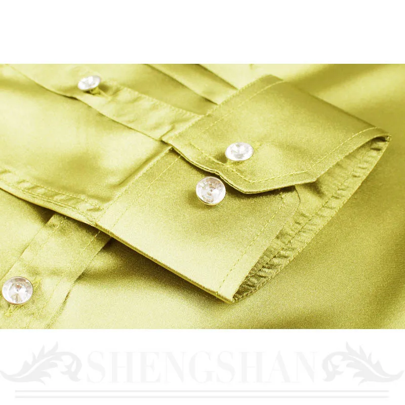 

Fashion Shiny Silky Satin Dress Shirt Luxury Silk Like Long Sleeve Mens Casual Shirts Performance Stage Wear
