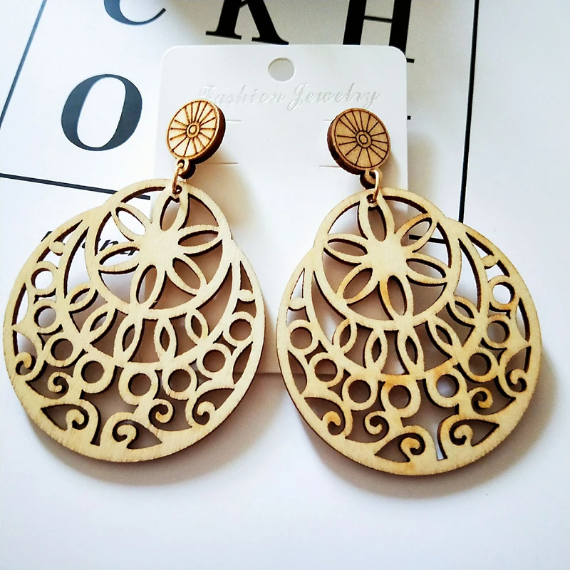 Винтажные Ажурные деревянные серьги-капли модные простые геометрические серьги