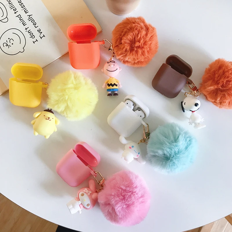 Мультфильм моя мелодия cinnamoroll Charlie коричневая собака плюшевый шар брелок силиконовый чехол для AirPods 1 2 Bluetooth наушники чехол coque