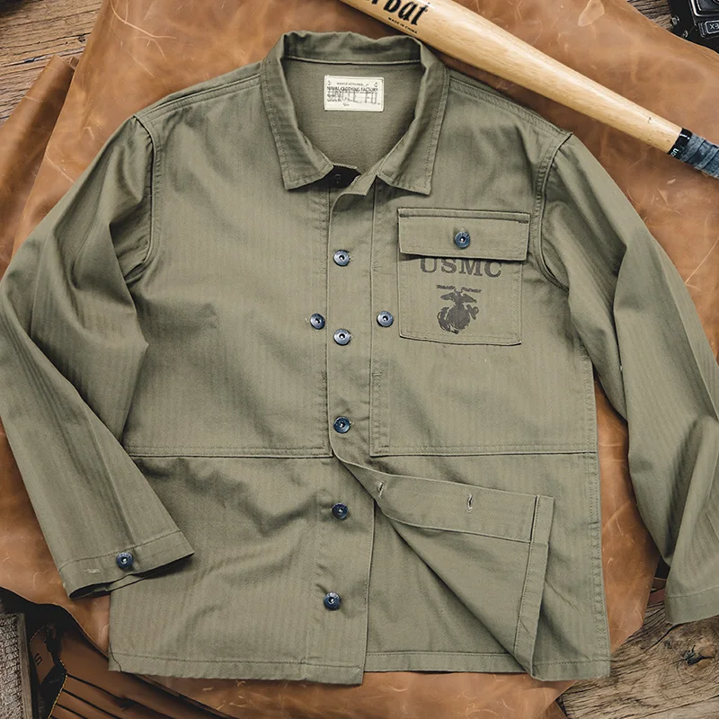 Мужская Рабочая Рубашка на пуговицах Maden зеленая армейская рубашка с длинными