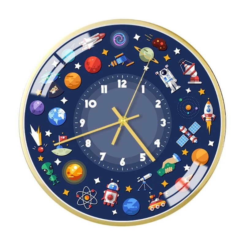 

Mute Wall Clock Modern Style Creative Space/Astronaut Pattern Clock Home Office Living Room Children's Room Decoration