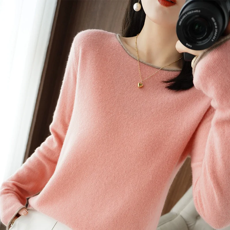 Свитер женский из 100% чистой шерсти и кашемира пуловер с круглым вырезом