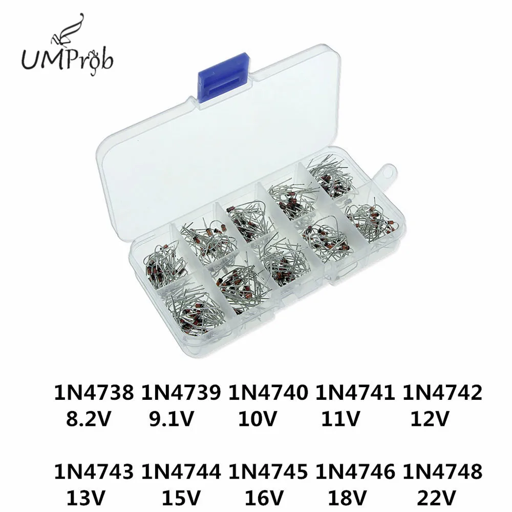 Набор электронных диодов Zener x20 набор 10 значений 200 шт. 1N4738 ~ 1N4748 с коробкой для