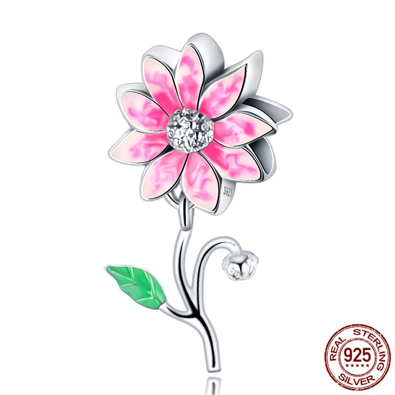 

2021 New Simple Flower-Shaped Charm 100% 925 Sterling Silver Suitable For 3mm Bracelet Ladies Fine Jewelry Gift