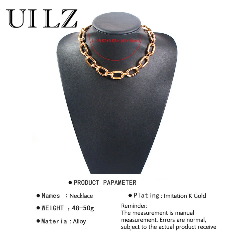 

UILZ New Hip-hop Style Metal Short Necklace Fashion Boutique Boasting Style Women Personality Handsome Punk Clavicle Chain NL561
