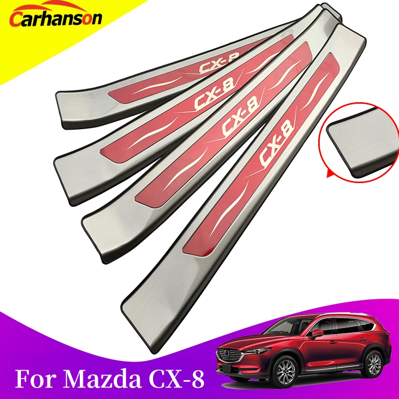 

Наклейка на порог автомобиля для Mazda CX 8 CX8, из нержавеющей стали