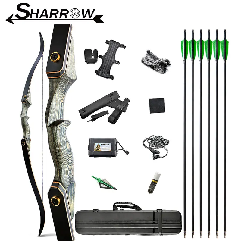 

60inch Recurve Bow Case Set Carbon Arrow Recurve Bow Arrow Quiver Set Wooden Riser 25-60lbs Archery Hunting Accessories