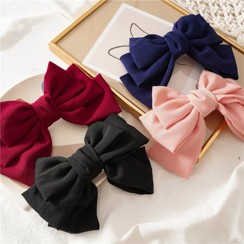 

Quality Big Large Girls Hair Bow Hairgrips Solid Color 3 layers Barrette Hair Clips Spring Clip Women Ponytail Hair Accessories