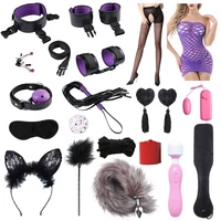 nylon bondage suit sm sexy leather 19 pieces of adult health toys handcuffs handcuffs whip rope couple sex toys sexy underwear