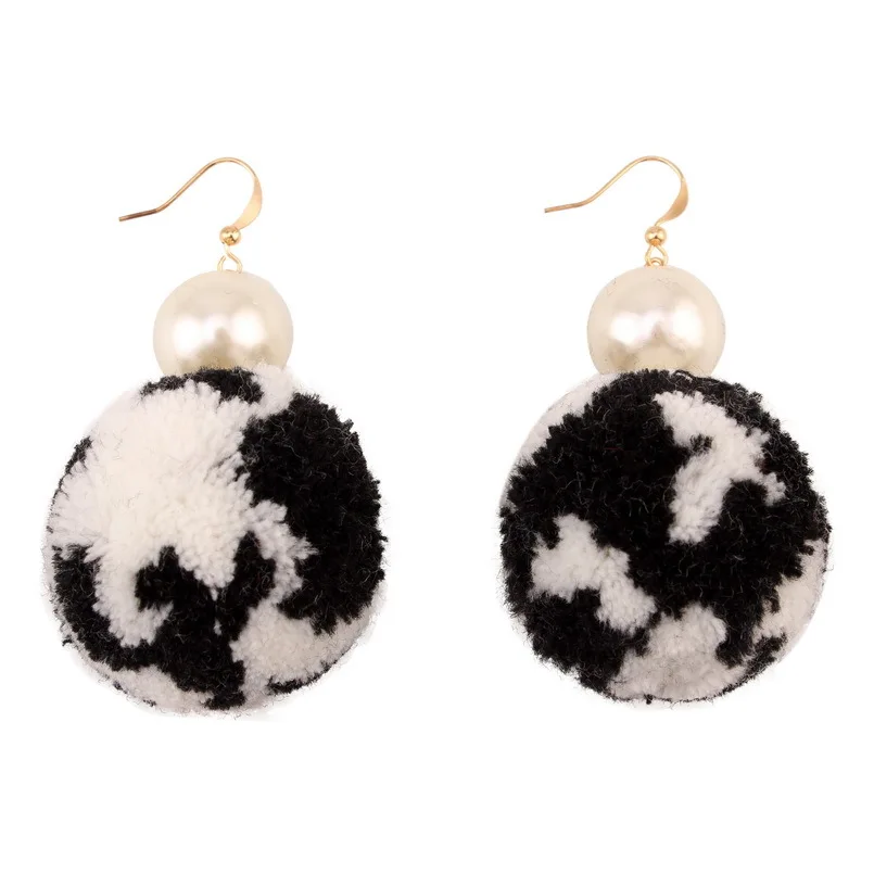 Big Cotton Pom Ball Pendant Imitation Pearl Dangle Earrings for Women Florate Brand Bohemian Ethnic Drop Statement | Украшения и