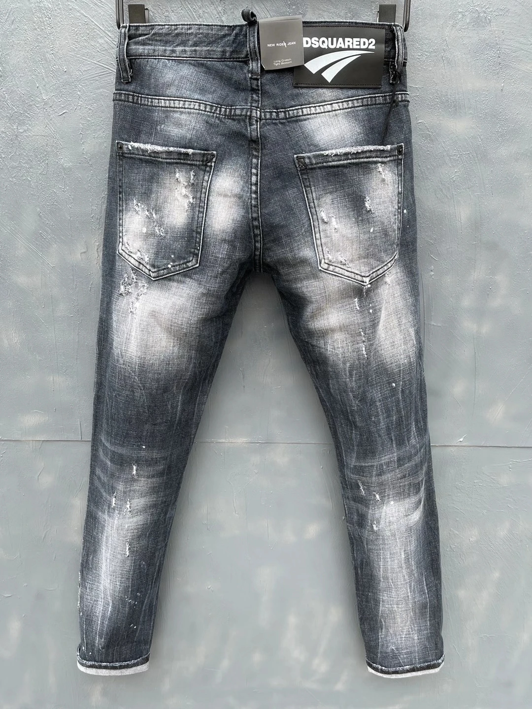 New DSQUARED2 Men's/Women's Jeans Fashion Slim-Fitting, Washed, Worn Out Paint And Broken Ink Printed Stretch Pants 052