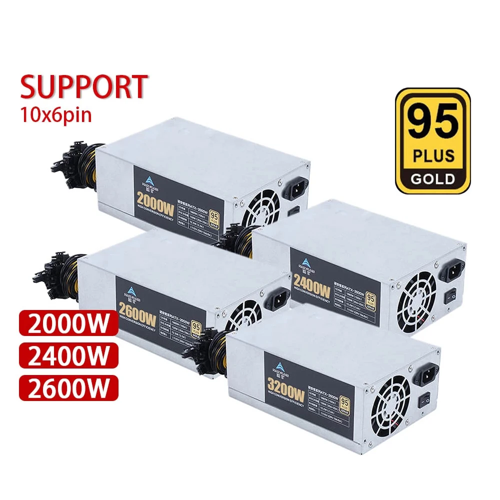 

2000W 2400W 2600W 3200W 110V/220V ETH горнодобывающая промышленность Биткоин Питание Вход 10x6Pin 95% эффективность портативного адаптера для BTC Bitcoin майнинга э...