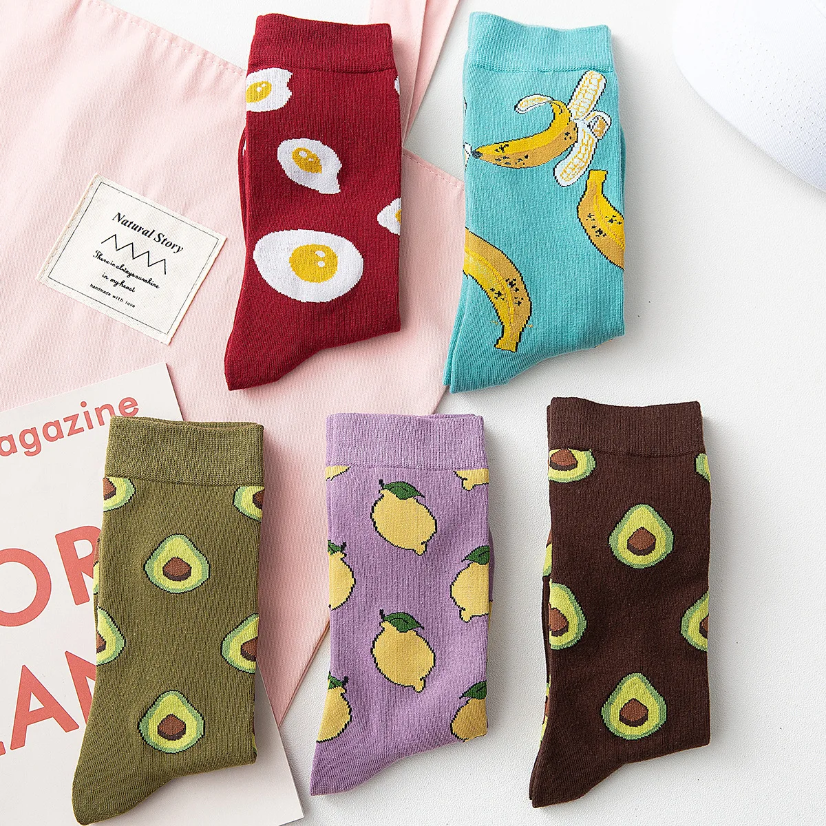 SP & CITY/5 пар Хлопковые женские носки с изображением фруктов авокадо лимона