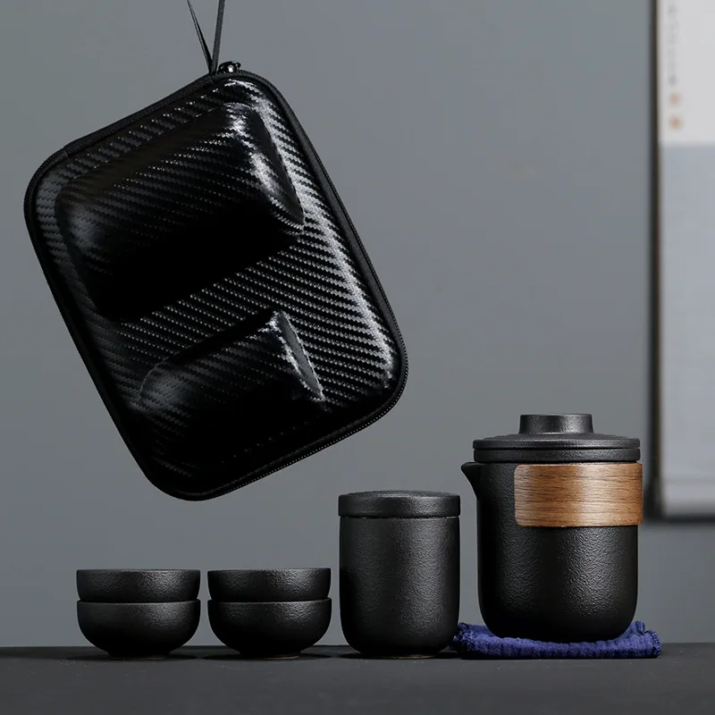 

6-7PCS Portable Travel Tea Set Portable Outdoor Bag Teapot Teacup Anti-scalding Quick Guest Cup Tea Caddy TeaCups Gift Drinkware