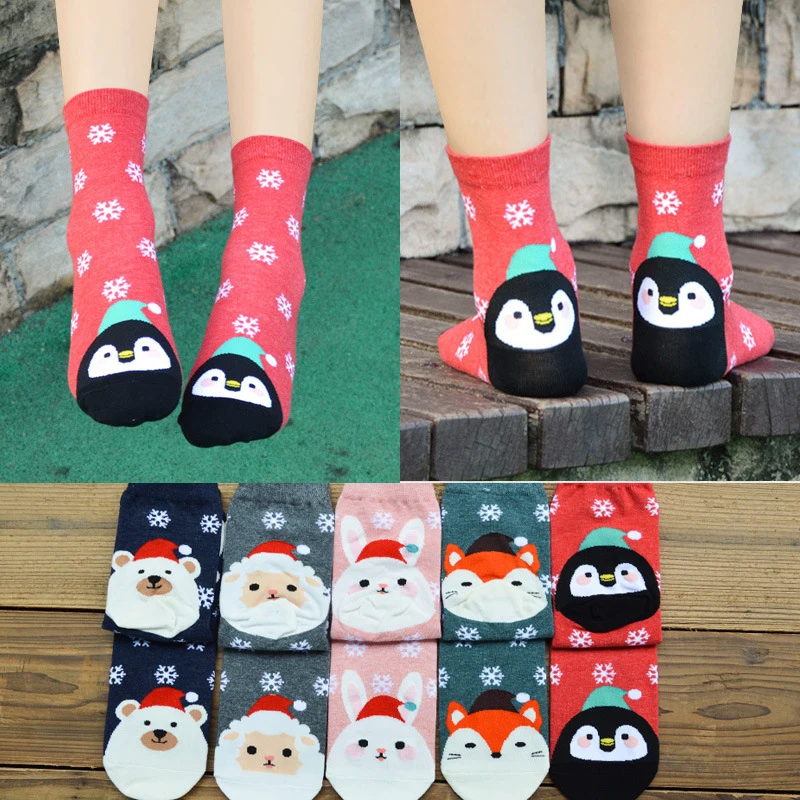5 пар/лот осенне зимние Рождественские Длинные носки для девочек с изображением