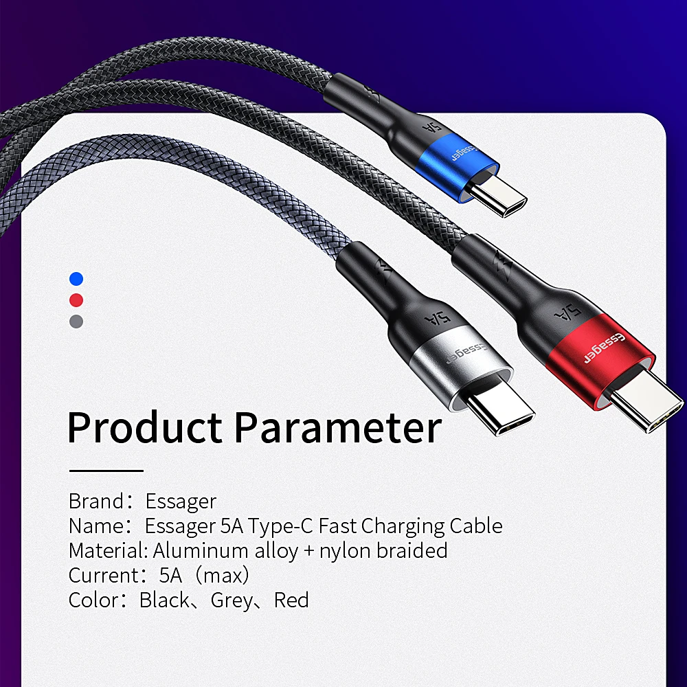 Essager 5A usb type C кабель для huawei mate 20 P30 P20 Pro Lite Xiaomi Redmi Note 7 USBC type-C шнур Быстрая зарядка USB-C провода