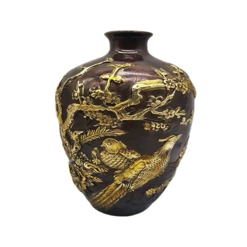 

Китайская старинная Бронзовая статуя, позолоченная ваза из красной меди с изображением волшебника и сливы