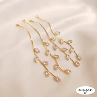custom color preserving 14k18k golden zircon willow leaf tassel handmade stud earrings earrings diy accessories
