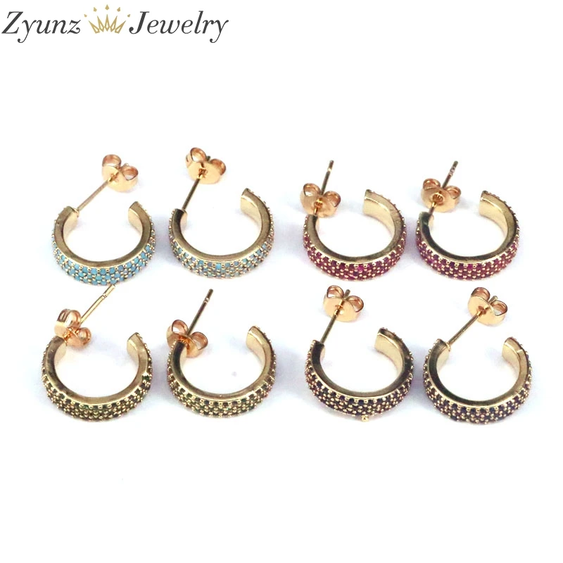 

5 Pairs, Fashion Women Micro Paved Wedding Party Jewelry Classic Circle Color Copper CZ Stud Earrings Simple Daily Design