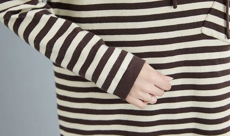 

#1284 Striped Sweater Women Loose Korean Style Casual Vintage Sweater With Hood Knitted Womens Sweaters Buttons Spring Autumn