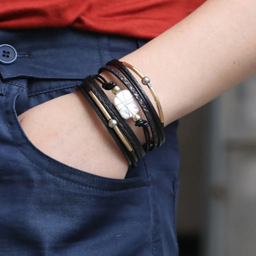 Кожаный браслет с несколькими веревками Boho браслеты-манжеты pulseira masculina кожаный