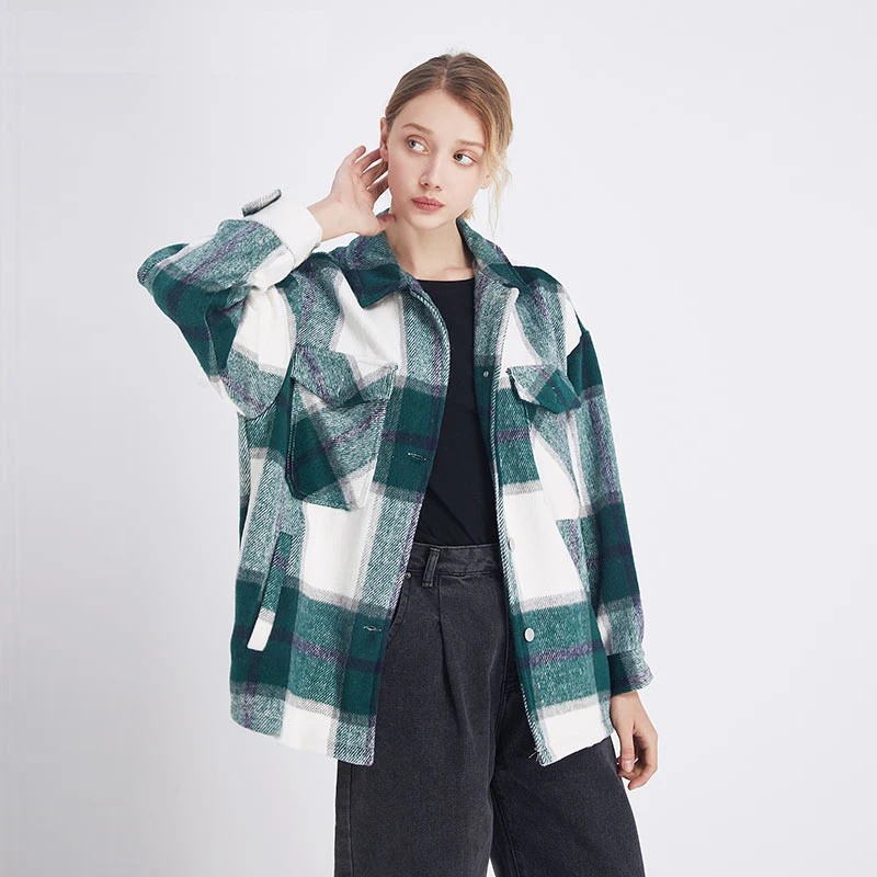 

Vintage Stylish Pockets Oversized Plaid Jacket Coat Women 2020 Fashion Lapel Collar Long Sleeve Loose Outerwear Chic Tops
