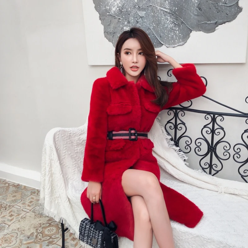 Новинка Зима 2019 норковая куртка женское толстое пальто из меха кролика Рекс