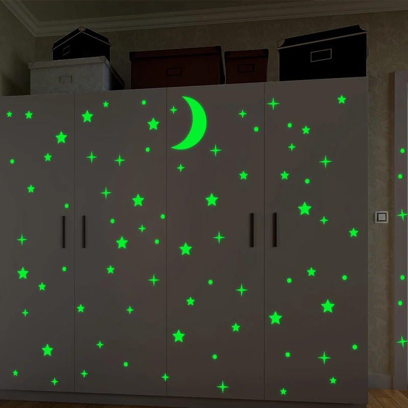 Светится в темноте виниловые Светящиеся Настенные наклейки звезда Луна DIY