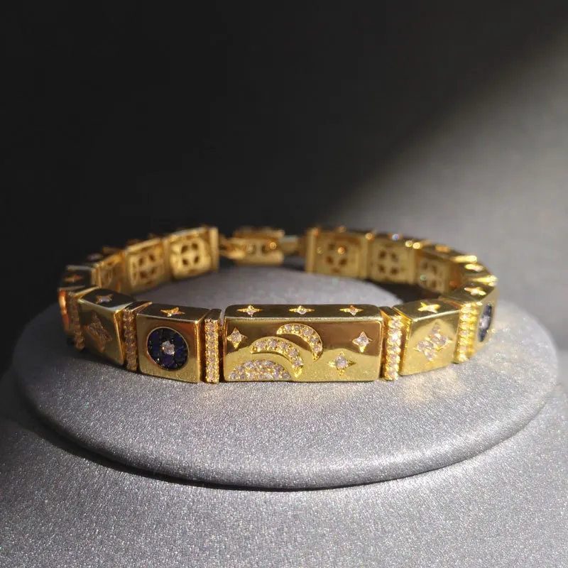 

s925 sterling silver bracelet april new fantasy star and moon bracelet female fashion bohemian style multi-square jewelry gift