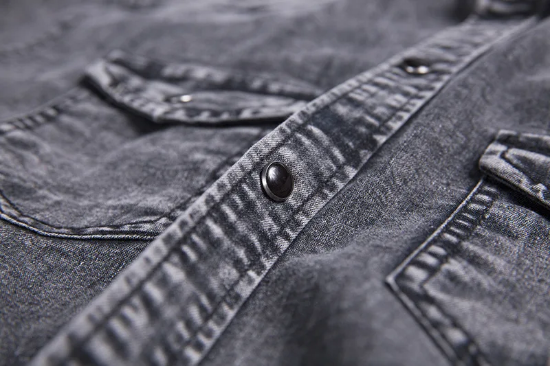 Мужская джинсовая рубашка Однотонная синяя оксфорд с коротким рукавом отложным