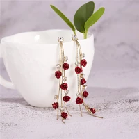 trendy rose flower drop dangle earring for women charm long hanging tassel earrings bride wedding engagement party jewelry gifts