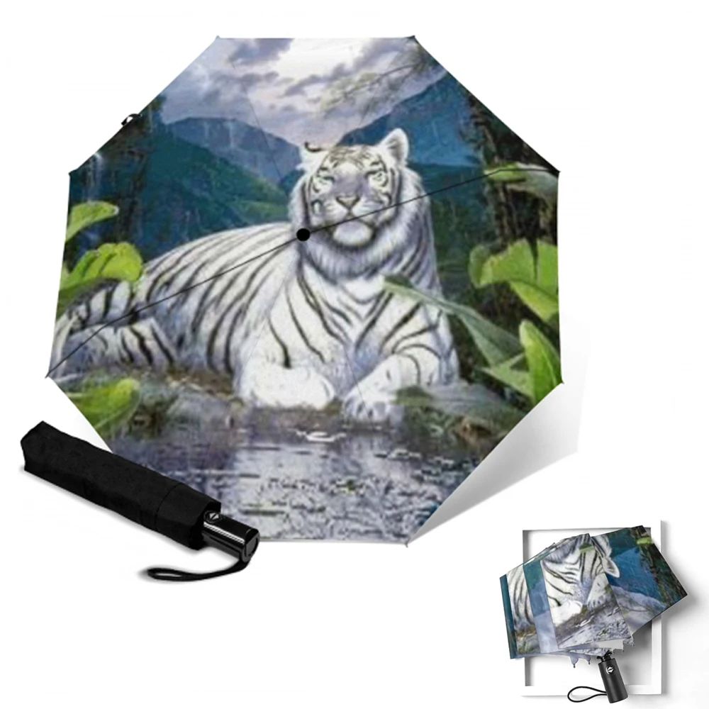 Креативный Зонт с принтом белого тигра 3 складных автоматических зонта для