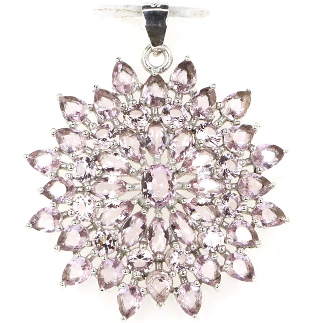 pink kunzite 37x32 мм 4,9 г Большой Танзанит розовый кунцит Свадебный женский настоящий серебро 925 пробы кулон - Цвет камня: pink kunzite