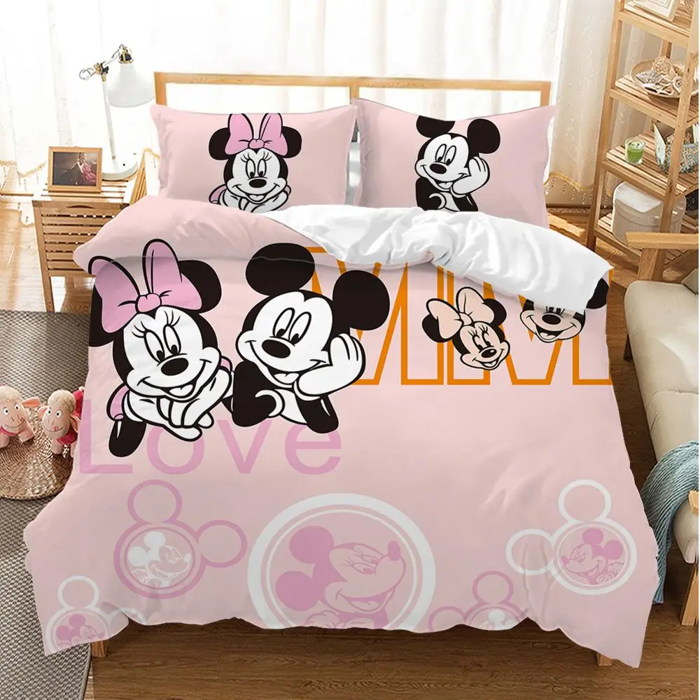 

Lovely Pink Adult/kids Minnie Bedding Set Girls Duvet Cover Bed Sheet Cartoon Pattern Full Queen Twin Bed Linen PillowCase