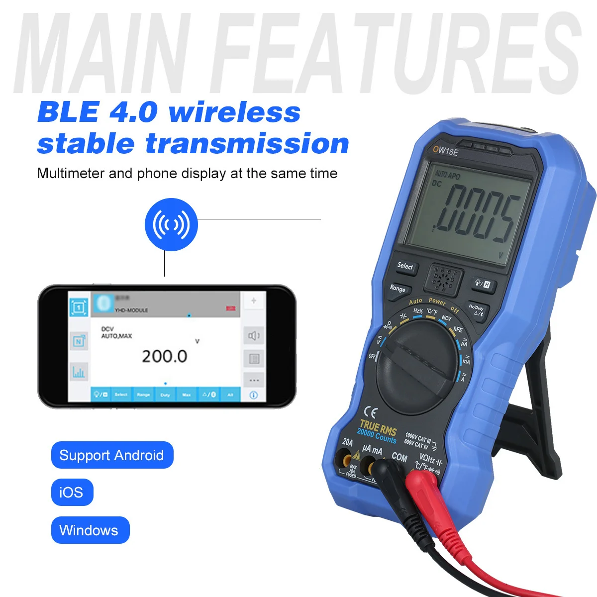 Цифровой Высокоточный мультиметр OWON OW18E с ЖК-дисплеем 1/2 цифр Smart BLE4.0 True RMS