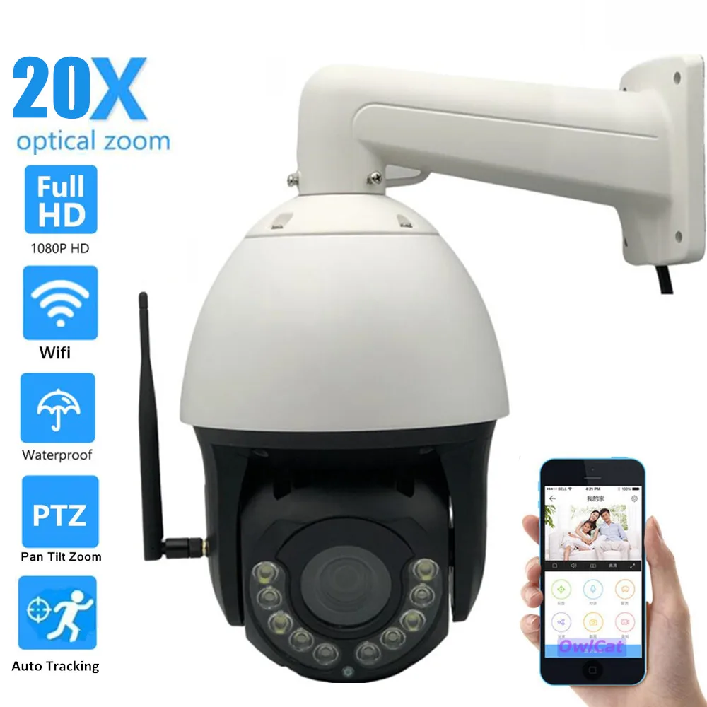 

HD Wifi IP Camera Audio Speed Dome PTZ 20X Zoom Security Camera Auto Tracking H.265 Onvif RTSP Wireless CCTV Camara with SD Slot