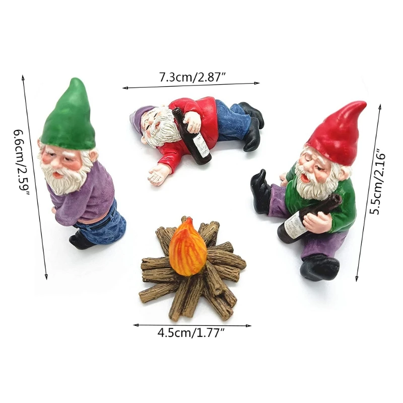 

4pcs Gardening Gnome Statue Miniature Gnomes Figurines Ornaments Kit Fairy Garden Accessories Outdoor Decoration 85DB