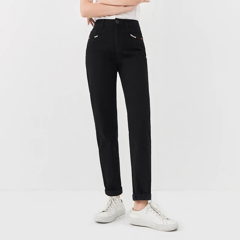 INMAN Summer Bottom Causal Minimal Pocket Embroidery Design Women Girl Cropped Trouser Pant