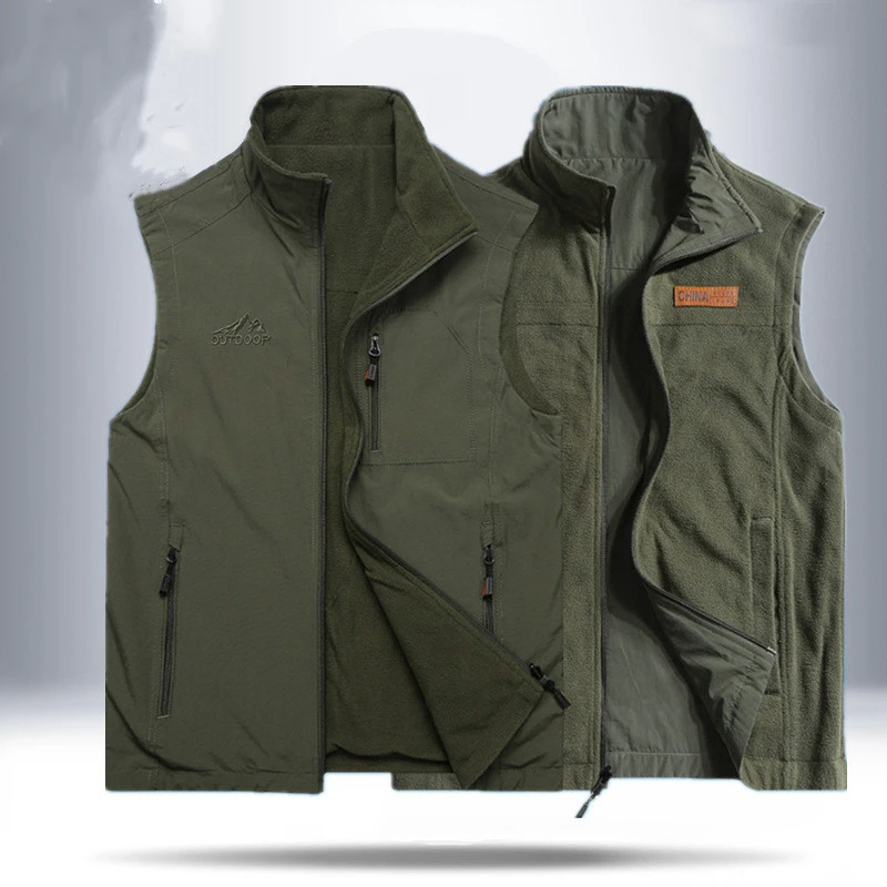 

Two-sided Tactical Increase Down Clothes Spring Men's Outdoor Travel Camping Fishing Hiking Photography Sketch Shake Fleece Vest