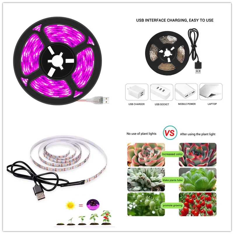 

LED Grow Light Full Spectrum 5V USB Grow Light Strip 2835 LED Phyto Lamps For Plants Greenhouse Hydroponic Growing 0.5M 1M 2M 3M