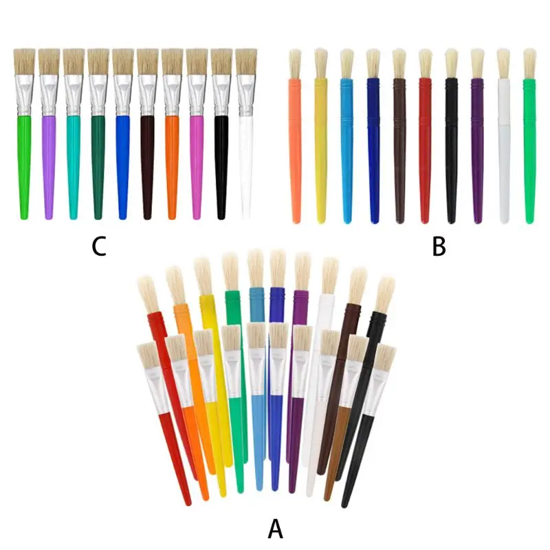 

10/20pcs Paint Brush for Children Oil Watercolor Painting Plastic Handle Bristle Brushes Gouache Drawing Art Supply