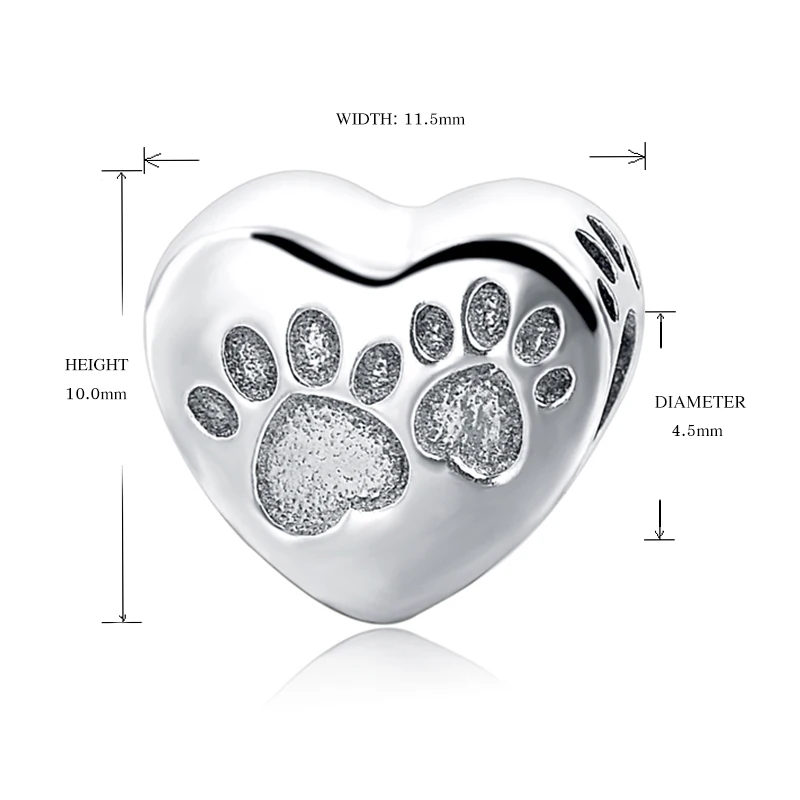 Настоящее стерлингового серебра 925 Подвески в форме сердца моя собака следы