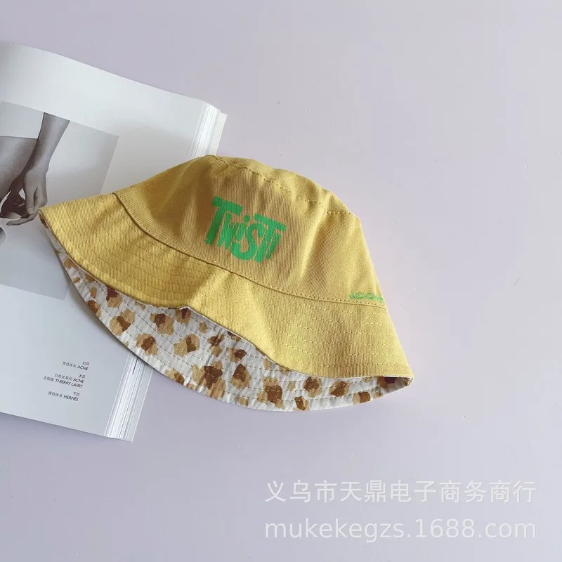 

Children Double Face Fisherman Hats Toddler Kids Letter and Dot Print Cotton Casual Sunshade Plain Caps